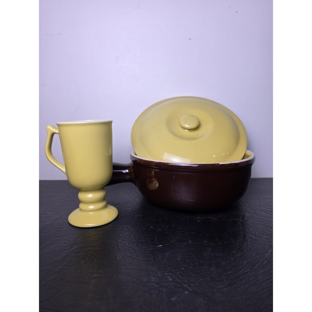 Vintage Mid-Century Hall China 2-Piece Ceramic Set - Brown & Yellow